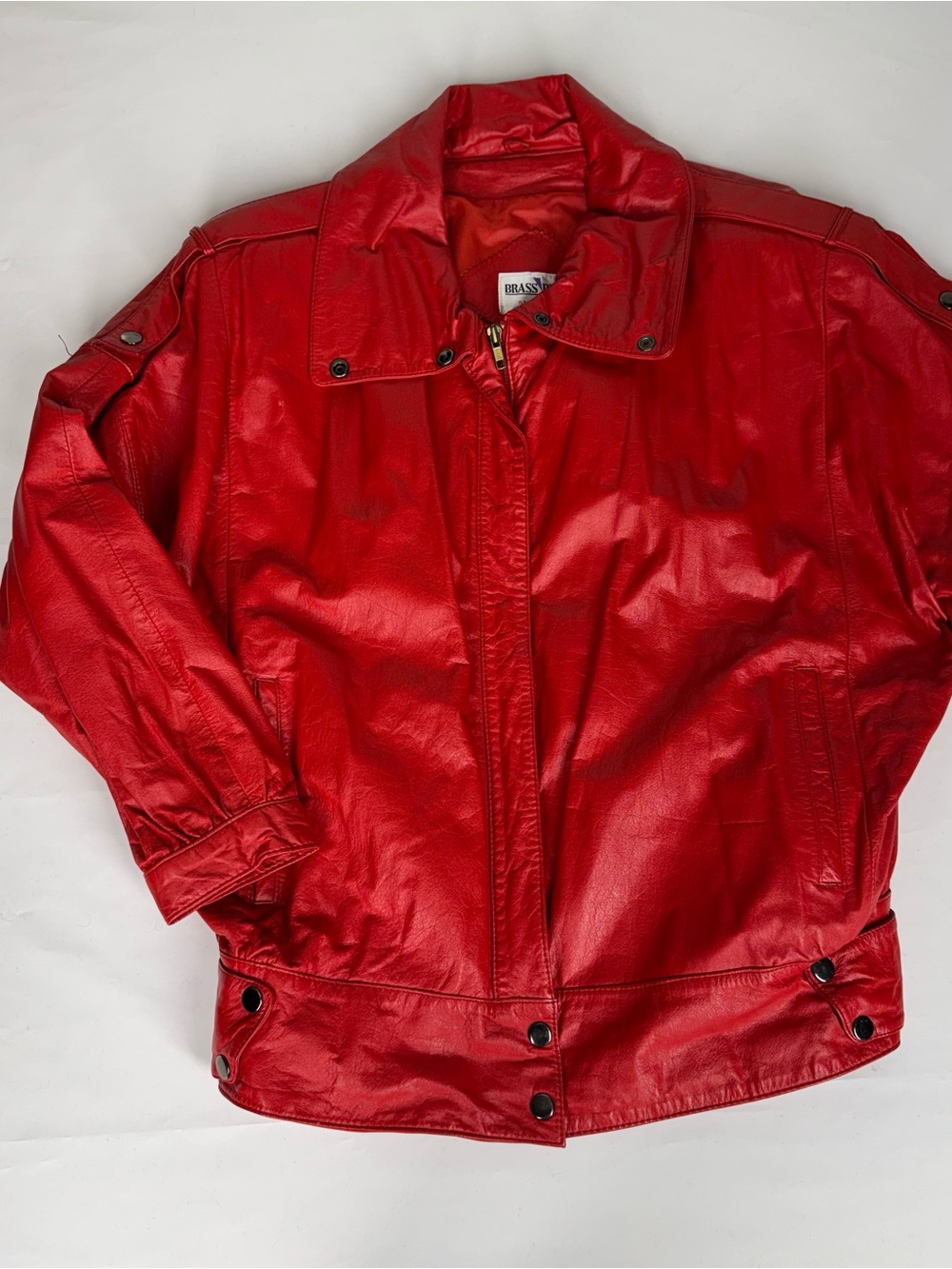 VTG Brass Plum Nordstrom Red Leather Bomber Jacket